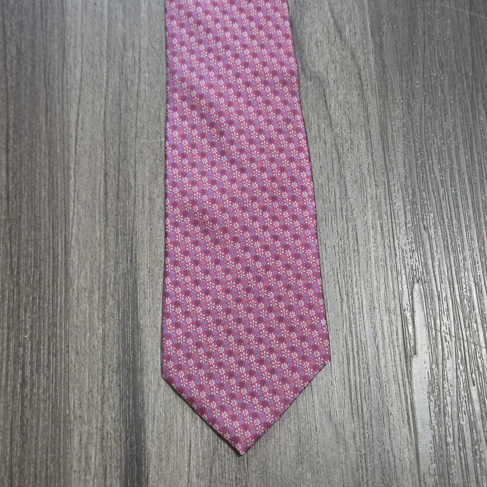 Hermes Paris Mens Silk Tie Burgandy Floral Micro Pattern 5545 UA France Vintage